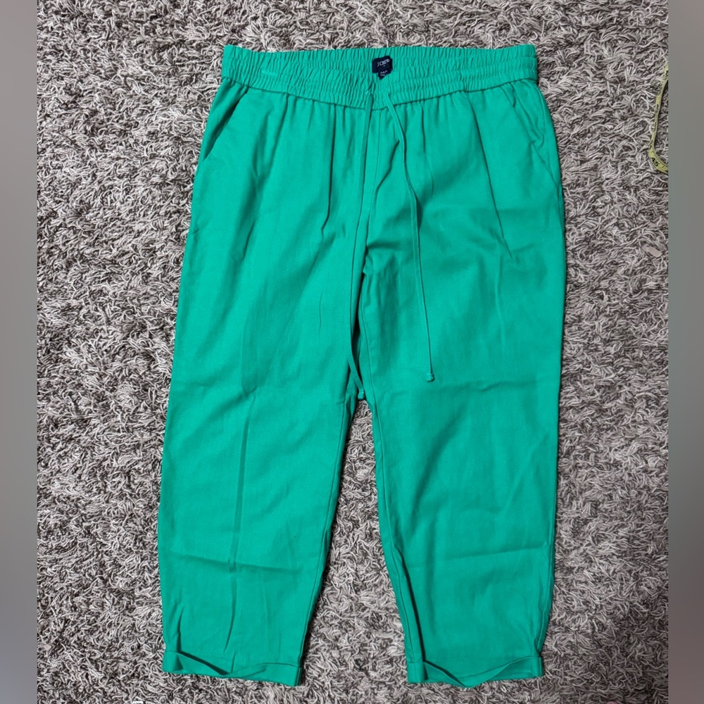 J. Crew Green Linen Elastic Waist Lightweight
